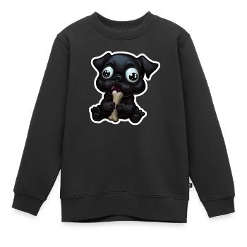 Petit bouledogue noir mangeant un os - Sweat Premium enfant bio - noir - Devant - AI Model Kid Female (0cm)