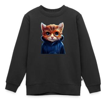 Chat mignon avec pull - Sweat Premium enfant bio - noir - Devant - AI Model Kid Female (0cm)
