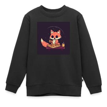 Un renard mignon regarde la télévision et mange de la pizza - Sweat Premium enfant bio - noir - Devant - AI Model Kid Female (0cm)