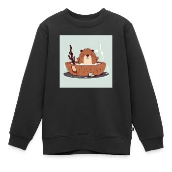 Süßer Biber in der Badewanne - Kinder Premium Organic Sweatshirt - Schwarz - Vorne - AI Model Kid Female (0cm)