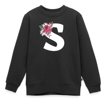 Lettre s floral - Sweat Premium enfant bio - noir - Devant - AI Model Kid Female (0cm)