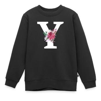Lettre y floral - Sweat Premium enfant bio - noir - Devant - AI Model Kid Female (0cm)
