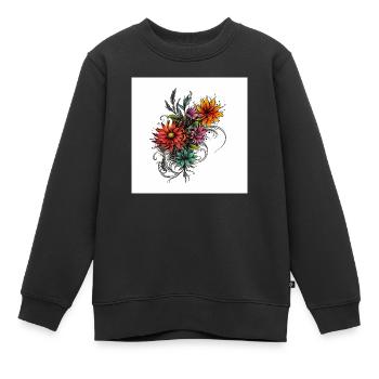 Elegante Blumenillustration mit edlen Verzierungen - Kinder Premium Organic Sweatshirt - Schwarz - Vorne - AI Model Kid Female (0cm)
