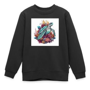 Wunderschöne Schildkröte schwimmt im Korallenriff - Kinder Premium Organic Sweatshirt - Schwarz - Vorne - AI Model Kid Female (0cm)