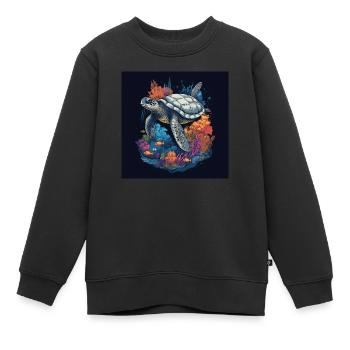 Wunderschöne Schildkröte schwimmt im Korallenriff - Kinder Premium Organic Sweatshirt - Schwarz - Vorne - AI Model Kid Female (0cm)