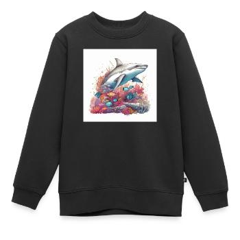 Gefährlicher Hai schwimmt im Korallenriff - Kinder Premium Organic Sweatshirt - Schwarz - Vorne - AI Model Kid Female (0cm)