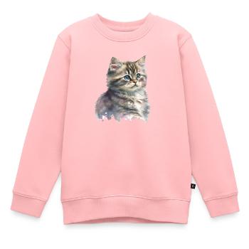 Aquarelle Chaton Chat Art Déco - Sweat Premium enfant bio - rose - Devant - AI Model Kid Female (0cm)