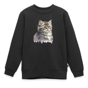 Aquarelle Chaton Chat Art Déco - Sweat Premium enfant bio - noir - Devant - AI Model Kid Female (0cm)