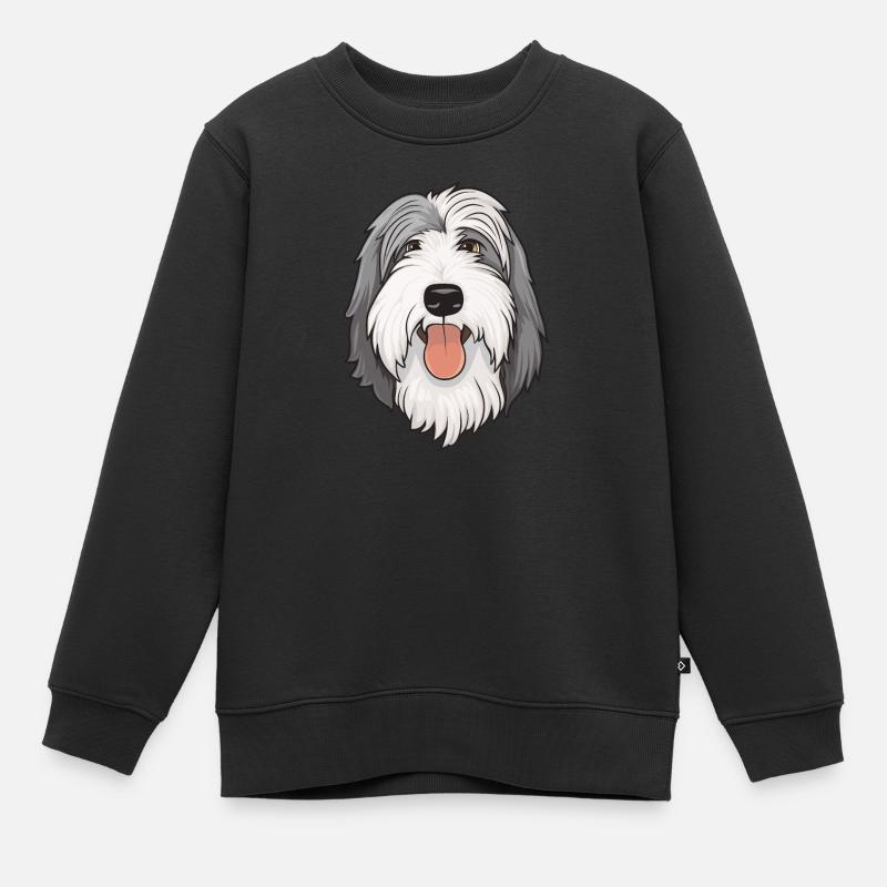 Bearded Collie Head Comic Cartoon Dog - Sweat Premium enfant bio - noir