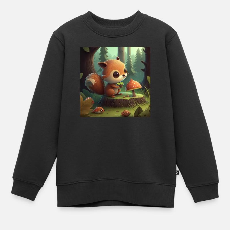 Cute squirrel eats in nature - Kids Premium Organic Sweatshirt - black