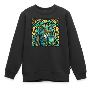 Katze mit einem Becher - Kinder Premium Organic Sweatshirt - Schwarz - Vorne - AI Model Kid Female (0cm)