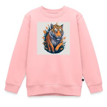 Laufender Tiger - Kinder Premium Organic Sweatshirt - Rosa - Vorne - AI Model Kid Female (0cm)