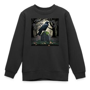 Corbeau noir sur pierre tombale, illustration - Sweat Premium enfant bio - noir - Devant - AI Model Kid Female (0cm)