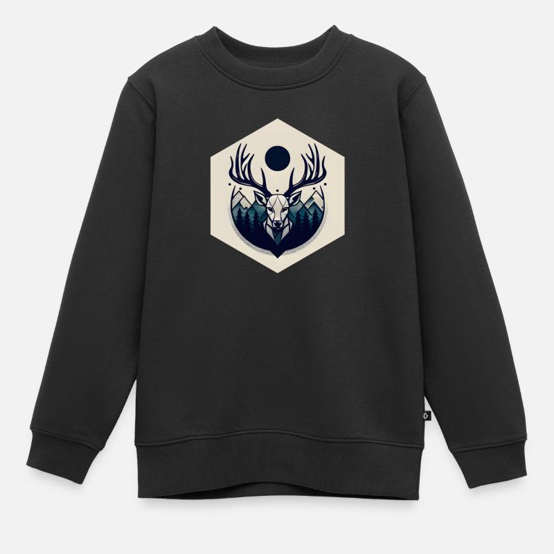 Cerf avec bois - Sweat Premium enfant bio - noir
