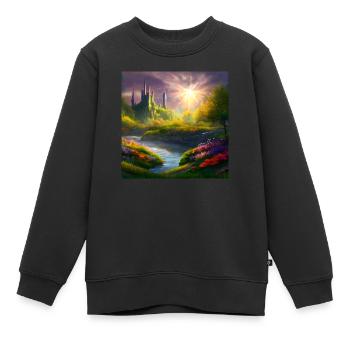 Gemälde einer Fantasielandschaft bei Sonnenaufgang - Kinder Premium Organic Sweatshirt - Schwarz - Vorne - AI Model Kid Female (0cm)