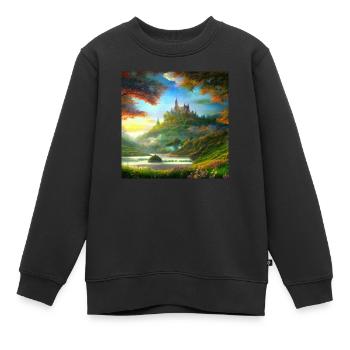 Gemälde einer Fantasielandschaft bei Sonnenaufgang - Kinder Premium Organic Sweatshirt - Schwarz - Vorne - AI Model Kid Female (0cm)