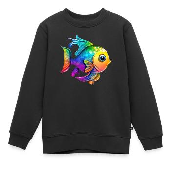 Fisch Regenbogen Zeichnung - Kinder Premium Organic Sweatshirt - Schwarz - Vorne - AI Model Kid Female (0cm)