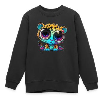 Leopard Kulleraugen Comicstil - Kinder Premium Organic Sweatshirt - Schwarz - Vorne - AI Model Kid Female (0cm)