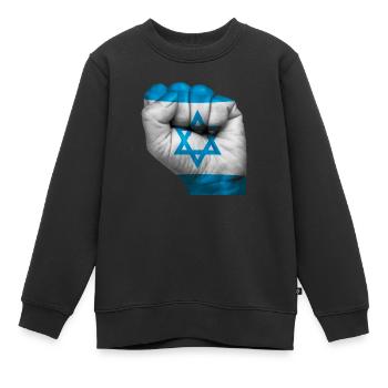 Flagge Israels auf geschlossener Faust gemalt - Kinder Premium Organic Sweatshirt - Schwarz - Vorne - AI Model Kid Female (0cm)