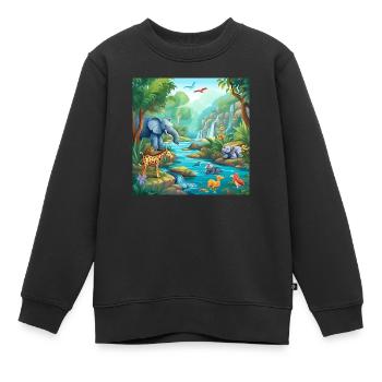 Badeparty der Dschungel-Tiere - Kinder Premium Organic Sweatshirt - Schwarz - Vorne - AI Model Kid Female (0cm)