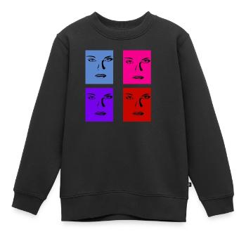 Lignes de visages rétro - Sweat Premium enfant bio - noir - Devant - AI Model Kid Female (0cm)