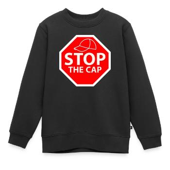 stop the cap - Kids Premium Organic Sweatshirt - black - Front - AI Model Kid Female (0cm)