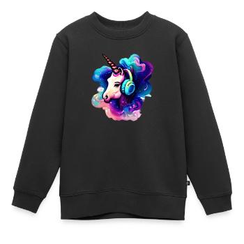 Licorne Licornes Licorne Écoutez de la musique Animal mythique - Sweat Premium enfant bio - noir - Devant - AI Model Kid Female (0cm)