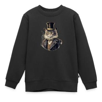 Katze im 1800 Jahre Stil Gekleidet Nobel Barock - Kinder Premium Organic Sweatshirt - Schwarz - Vorne - AI Model Kid Female (0cm)