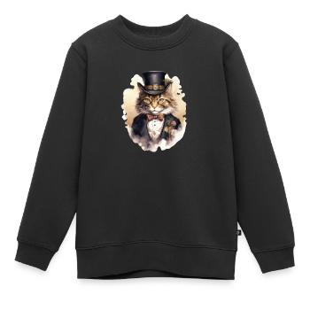 Katze im 1800 Jahre Stil Gekleidet Nobel Barock - Kinder Premium Organic Sweatshirt - Schwarz - Vorne - AI Model Kid Female (0cm)