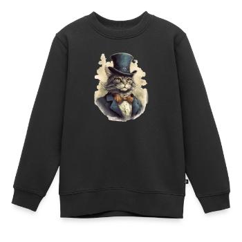Katze im 1800 Jahre Stil Gekleidet Nobel Barock - Kinder Premium Organic Sweatshirt - Schwarz - Vorne - AI Model Kid Female (0cm)