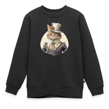 Katze im 1800 Jahre Stil Gekleidet Nobel Barock - Kinder Premium Organic Sweatshirt - Schwarz - Vorne - AI Model Kid Female (0cm)