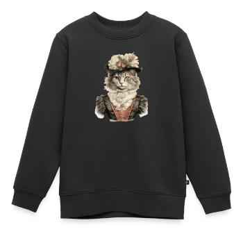 Katze im 1800 Jahre Stil Gekleidet Nobel Barock - Kinder Premium Organic Sweatshirt - Schwarz - Vorne - AI Model Kid Female (0cm)
