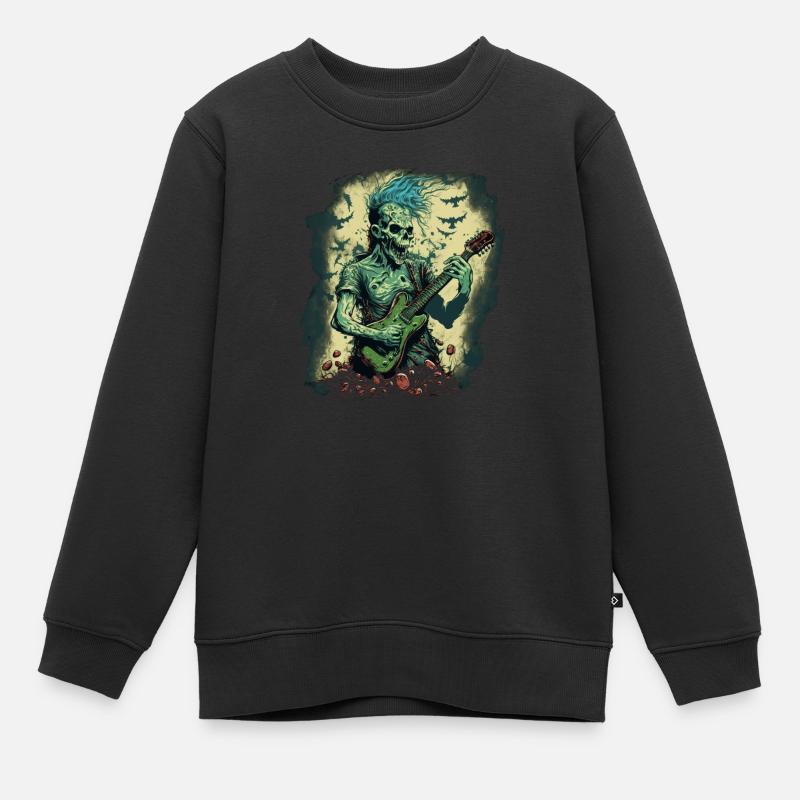 zombie with rock guitar - Kids Premium Organic Sweatshirt - black