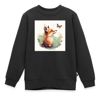 Fox with butterfly - Kids Premium Organic Sweatshirt - black - Front - AI Model Kid Female (0cm)