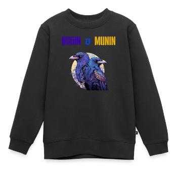 Hugin und Munin, die Raben Odins mit Schrift - Kinder Premium Organic Sweatshirt - Schwarz - Vorne - AI Model Kid Female (0cm)