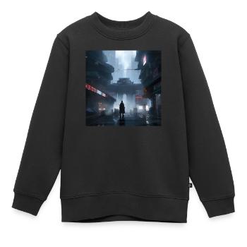 Shadow Ronin: Silhouette de samouraï sous la pluie - Sweat Premium enfant bio - noir - Devant - AI Model Kid Female (0cm)