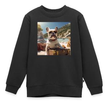 Französische Bulldogge mit Sonnenbrille am Strand - Kinder Premium Organic Sweatshirt - Schwarz - Vorne - AI Model Kid Female (0cm)