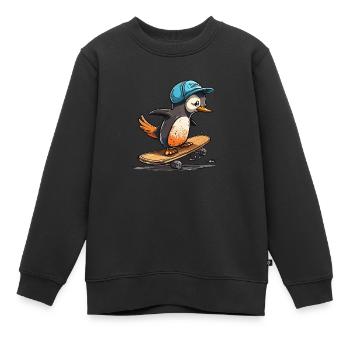 Schlittschuhlaufender Pinguin - Kinder Premium Organic Sweatshirt - Schwarz - Vorne - AI Model Kid Female (0cm)