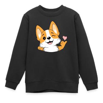 Happy winking corgi - Kids Premium Organic Sweatshirt - black - Front - AI Model Kid Female (0cm)
