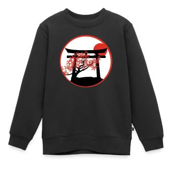 Serene Sunset: Torii Gate and Cherry Tree - Kids Premium Organic Sweatshirt - black - Front - AI Model Kid Female (0cm)