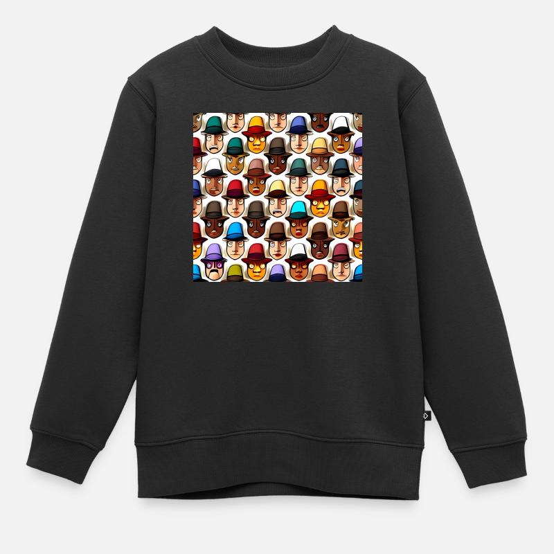 Face In Hat Pattern - Kids Premium Organic Sweatshirt - black