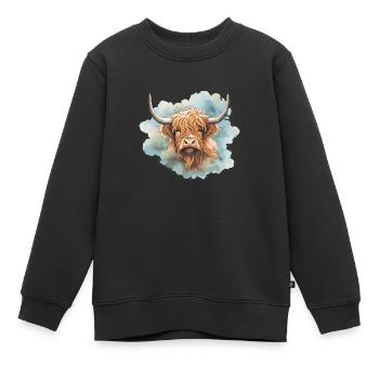 Highland Cow Portrait Aquarelle - Sweat Premium enfant bio - noir - Devant - AI Model Kid Female (0cm)