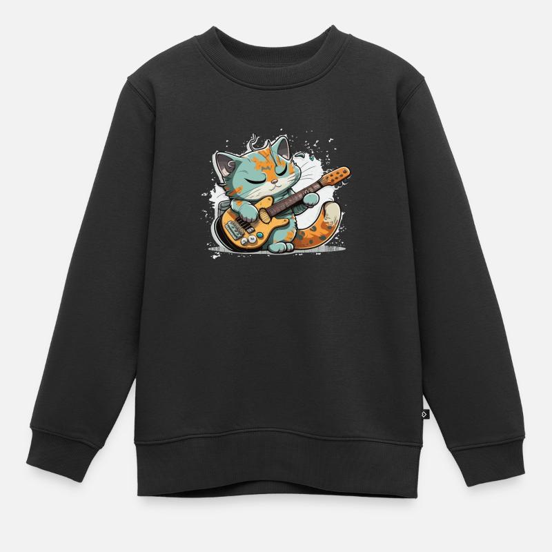 Chat guitare - Sweat Premium enfant bio - noir