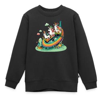 Les licornes au pays arc en ciel - Sweat Premium enfant bio - noir - Devant - AI Model Kid Female (0cm)
