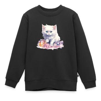 Pierre de naissance Chat Octobre - Sweat Premium enfant bio - noir - Devant - AI Model Kid Female (0cm)