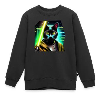 Chat avec sabre laser - Sweat Premium enfant bio - noir - Devant - AI Model Kid Female (0cm)