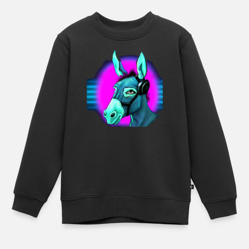 Synthwave Donkey - Sweat Premium enfant bio - noir