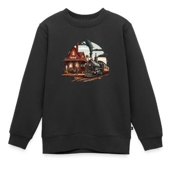 Navigation à la vapeur dans la gare - Sweat Premium enfant bio - noir - Devant - AI Model Kid Female (0cm)