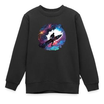 Surfeur sur la galaxie - Sweat Premium enfant bio - noir - Devant - AI Model Kid Female (0cm)