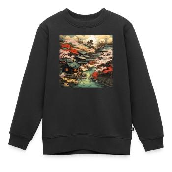 Magie naturelle dans le style vintage : idylle japonaise - Sweat Premium enfant bio - noir - Devant - AI Model Kid Female (0cm)